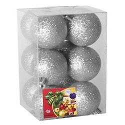 Foto van 12x stuks kerstballen zilver glitters kunststof 6 cm - kerstbal