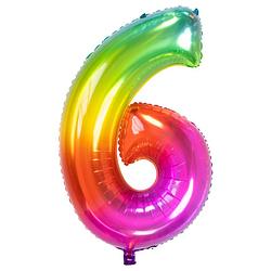 Foto van Folieballon yummy gummy rainbow cijfer 6 - 81 cm