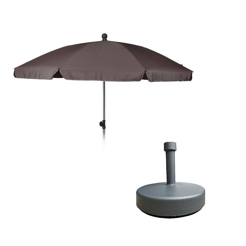 Foto van Stokparasol met taupe 200 cm met bijpassende vulbare parasolvoet