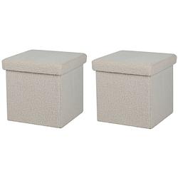 Foto van Urban living poef teddy box - 2x - hocker - opbergbox - creme wit - polyester/mdf - 38 x 38 cm - opvouwbaar - poefs