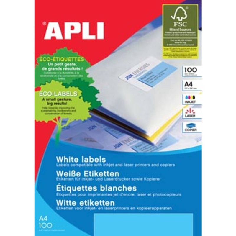 Foto van Apli witte etiketten ft 99,1 x 93,1 mm (b x h), 600 stuks, 6 per blad (2421)