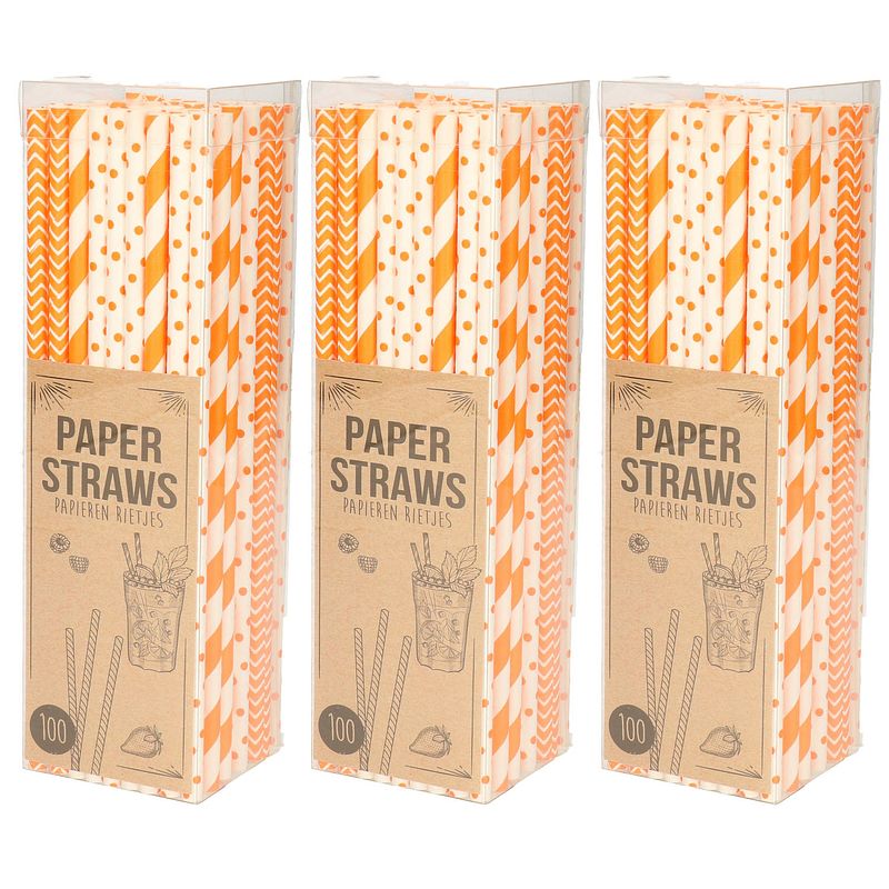 Foto van Papieren drinkrietjes - 300x - oranje - 20 cm - drinkrietjes