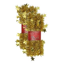 Foto van 2x stuks lametta kerstslingers met sterretjes goud 200 x 6,5 cm - kerstslingers
