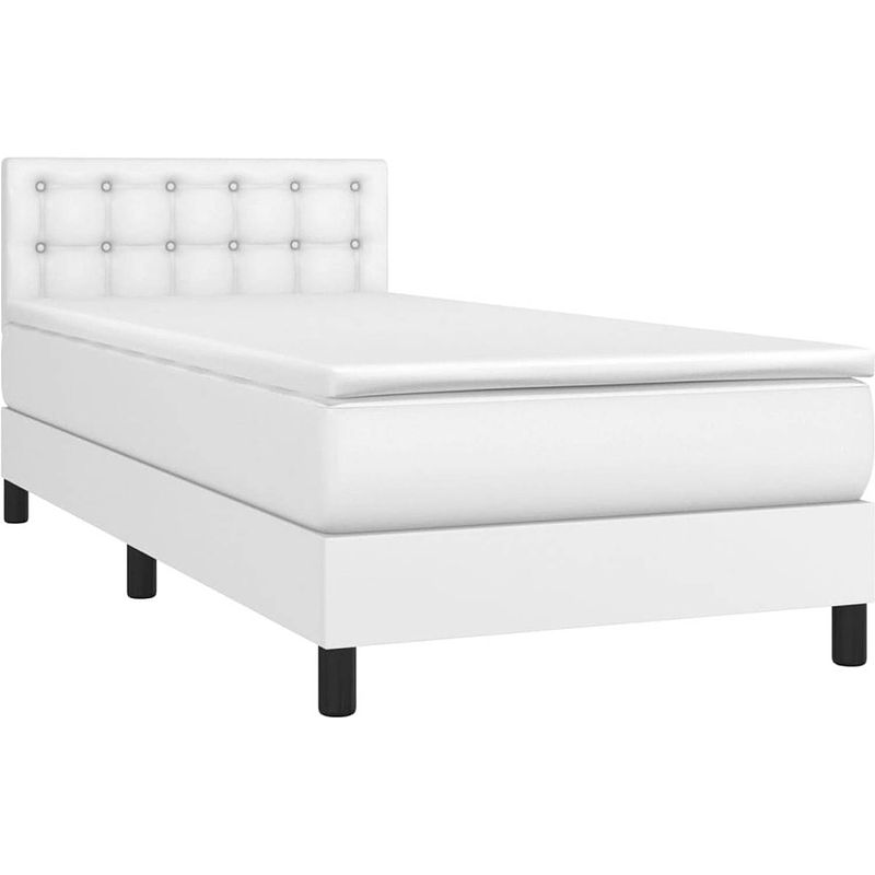 Foto van The living store boxspringbed - kunstleer - wit - 203 x 100 x 78/88 cm - verstelbaar hoofdbord - pocketvering matras -