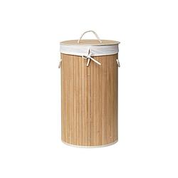 Foto van Gebor - mooie ronde opvouwbare bamboe wasmand - bamboe/linnen binnenafwerking - bamboe - 60x38x30cm hxbxl -