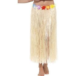 Foto van 2x stuks lange hawaii partydames verkleed rok met gekleurde bloemen - carnavalskostuums