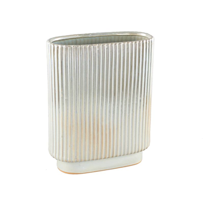 Foto van Ptmd eviera pearl shiny glazed ceramic pot ribbed oval