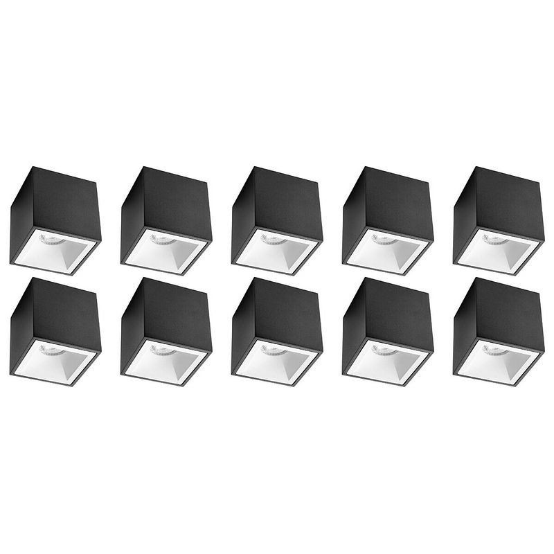 Foto van Opbouwspot 10 pack - pragmi cliron pro - gu10 fitting - opbouw vierkant - mat zwart/wit - aluminium - verdiept - ø90mm