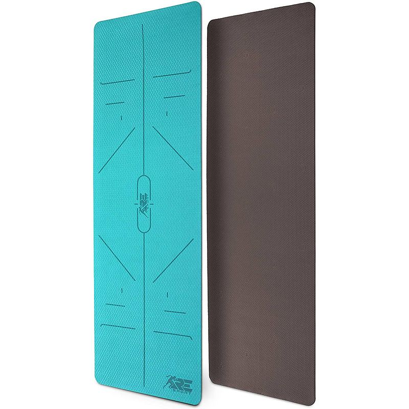 Foto van Yogamat, turquoise-coffee, 183 x 61 x 0,6 cm, fitnessmat, gymmat, gymnastiekmat, logo