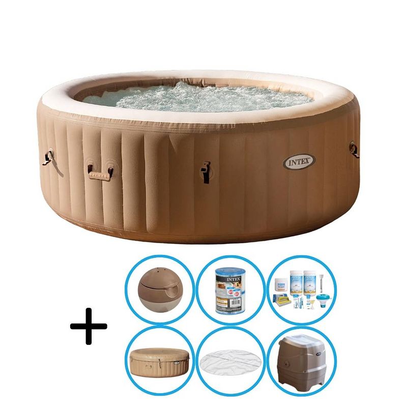 Foto van Intex - bubble massage - jacuzzi - 196 x 71 cm - beige - inclusief onderhoudspakket