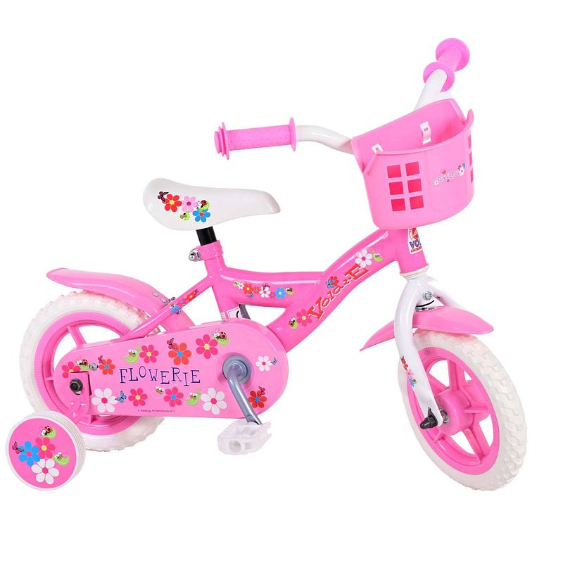 Foto van Volare flowerie kinderfiets - meisjes - 10 inch - roze/wit - doortrapper