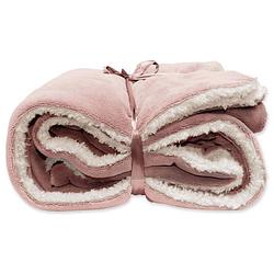 Foto van Droomtextiel luxe plaid roze 150 x 200 cm - fleece deken - super zacht - warm en donzig - bank plaid