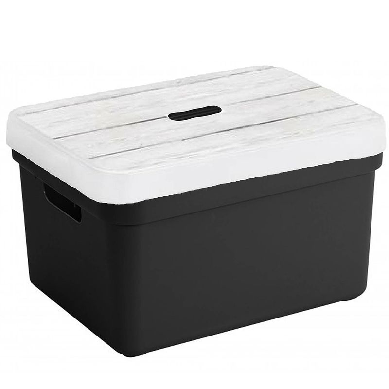 Foto van Opbergbox/opbergmand zwart 32 liter kunststof met deksel - opbergbox
