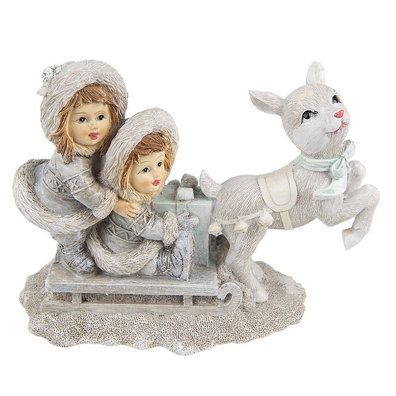 Foto van Clayre & eef beeld kinderen 12 cm grijs kunststof kerst decoratie decoratieve accessoires woonaccessoires grijs kerst