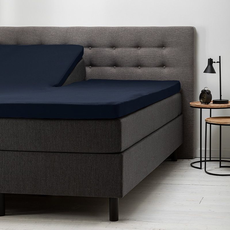 Foto van Fresh & co splittopper hoeslaken - katoen 180 x 210/220 cm, kleur: navy