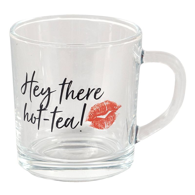 Foto van Clayre & eef theeglas 11*8*9 cm / 200 ml zwart glas lippen hey there hot tea! theemok theebeker transparant theemok