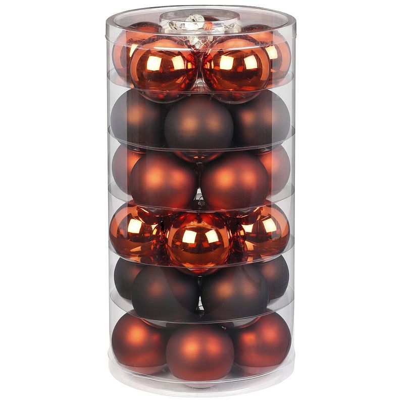 Foto van 60x stuks glazen kerstballen kastanje bruin 6 cm glans en mat - kerstbal