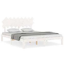 Foto van The living store massief grenenhouten bedframe - wit - 203.5x163.5x80.5 cm