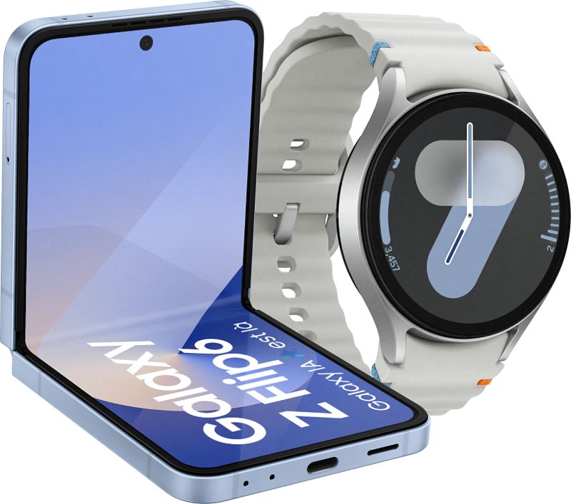 Foto van Samsung galaxy z flip 6 256gb blauw 5g + samsung galaxy watch 7 zilver 44mm