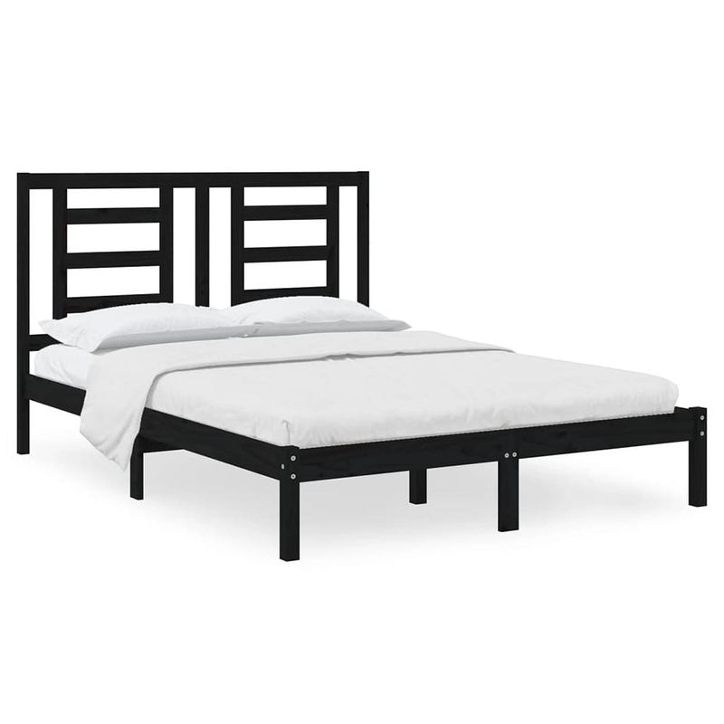 Foto van The living store houten bedframe - 195.5 x 145.5 x 31 cm - zwart - geschikt voor 140 x 190 cm matras