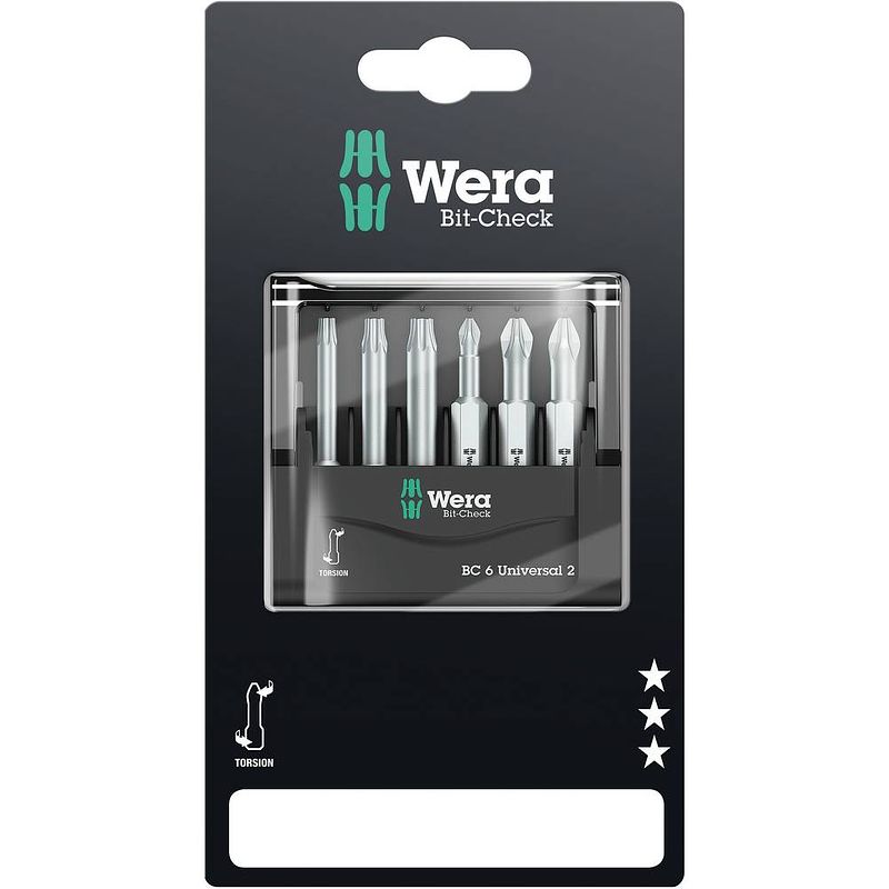 Foto van Wera mini-check phillips pozidriv torx, 50 mm 05073638001 bitset 6-delig kruiskop phillips, kruiskop pozidriv, binnen-torx