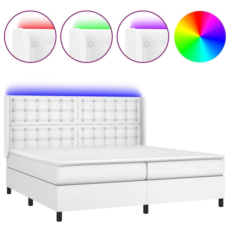 Foto van The living store boxspring - led - pocketvering - kunstleer - 203x203x118/128 cm - wit