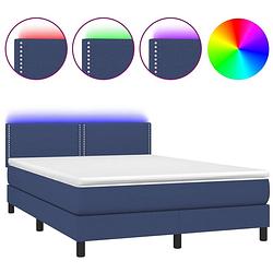 Foto van The living store boxspring bed - blauw - 193 x 144 x 78/88 cm - verstelbaar hoofdbord - led-verlichting - pocketvering