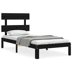 Foto van The living store massief grenenhouten bedframe - zwart - 203.5 x 93.5 x 81 cm - multiplex lattenbodem