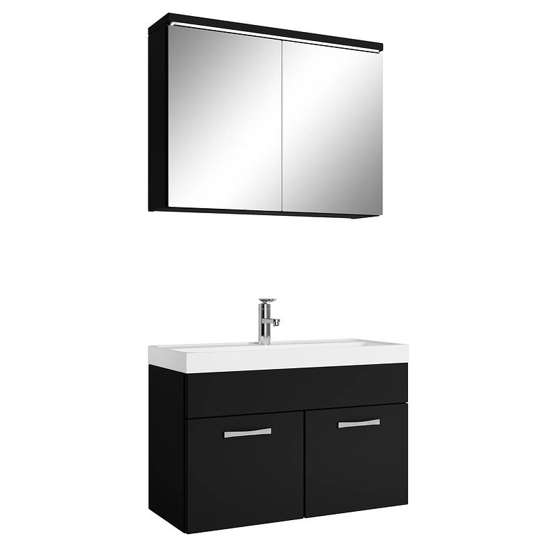 Foto van Badplaats badkamermeubel paso 02 80cm met spiegelkast - mat zwart