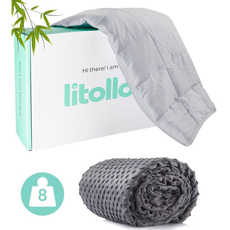 Foto van Litollo verzwaringsdeken 8 kg met fleece buitenhoes - weighted blanket - duurzaam bamboe materiaal - grijs -