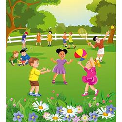 Foto van Dimex kids in garden vlies fotobehang 225x250cm 3-banen