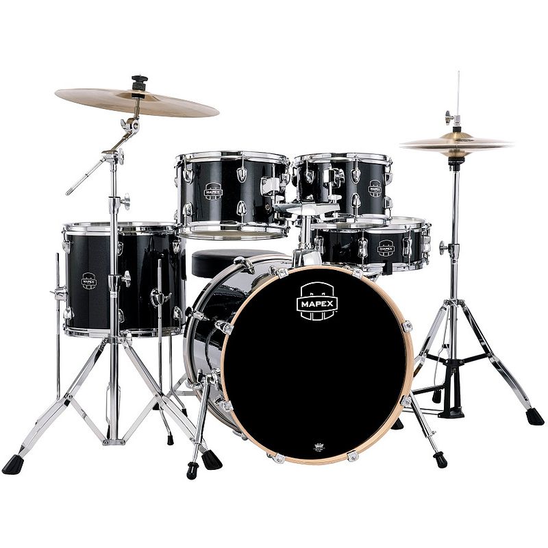 Foto van Mapex venus fusion black galaxy sparkle 5-delig drumstel incl. bekkens en hardware