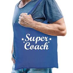 Foto van Cadeau tas voor coach/trainer - blauw - katoen - 42 x 38 cm - super coach - feest boodschappentassen