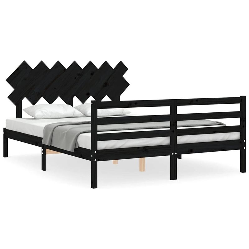 Foto van The living store bedframe massief grenenhout - zwart - 205.5 x 155.5 x 81 cm - 150 x 200 cm - inclusief montage - the