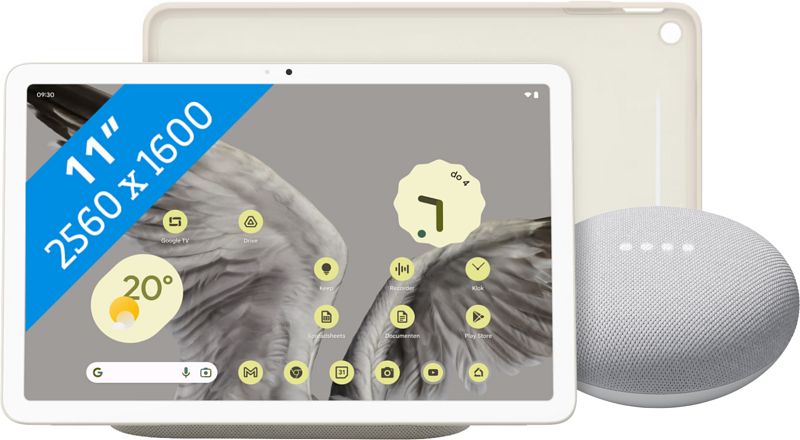 Foto van Google pixel tablet 256gb wifi creme + pixel tablet back cover crème + nest mini wit