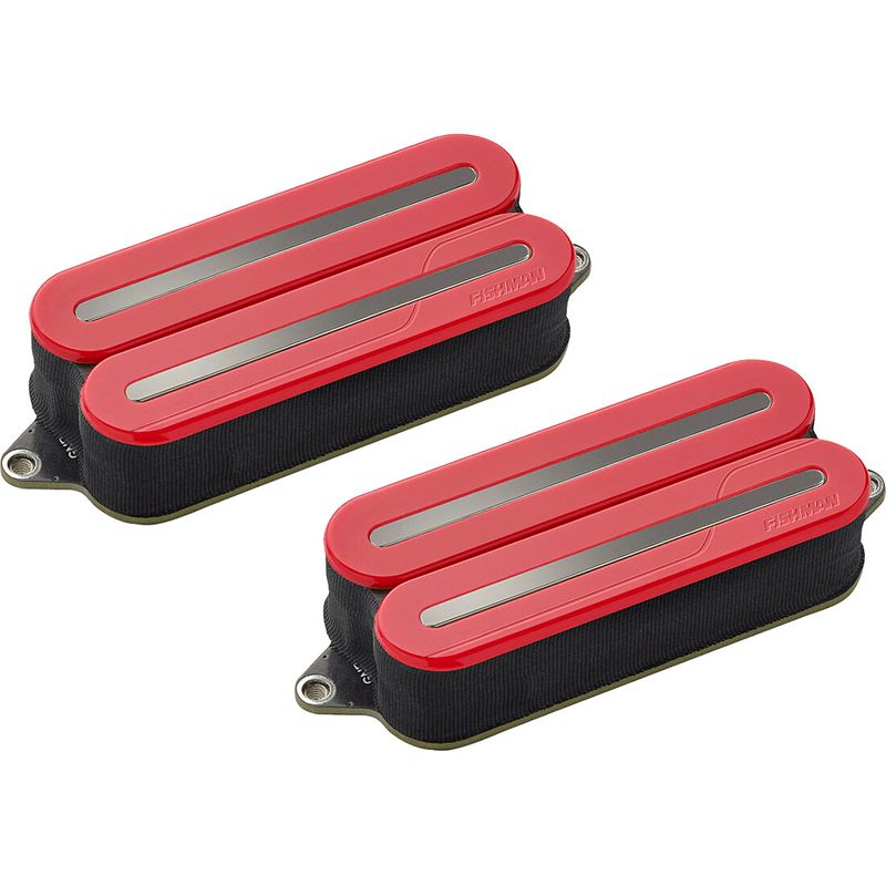 Foto van Fishman prf-mo7-sdb fluence open core modern humbucker set 7-string red / black nickle rails actieve elementenset