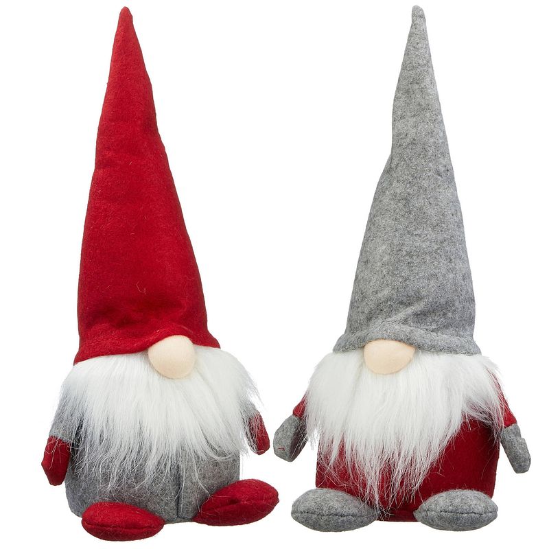 Foto van Set van 2x pluche gnome/dwerg decoratie poppen/knuffels 30 cm - kerstman pop
