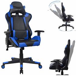 Foto van Bureaustoel racing gaming chair style uitvoering high design thomas zwart blauw