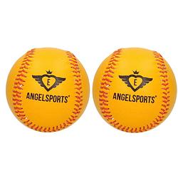 Foto van 2x honkballen/softballen angel sports oranje/geel 10 cm - honkbalsets