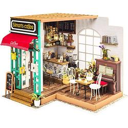 Foto van Robotime simons koffie dg109 - houten modelbouw - poppenhuis met led licht - diy