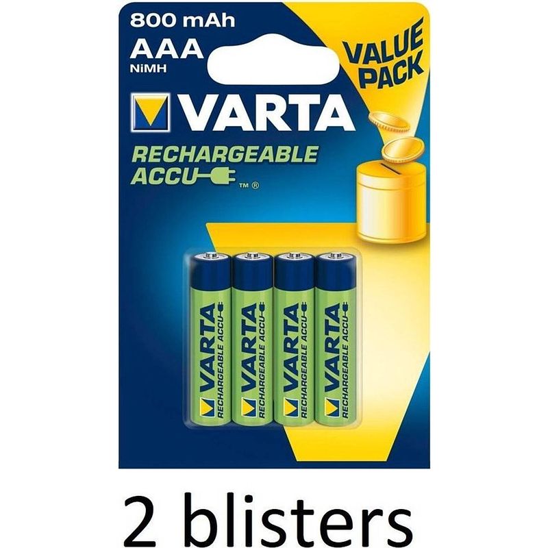 Foto van 8 stuks (2 blisters a 4 stuks) varta rechargeable accu aaa 800 mah