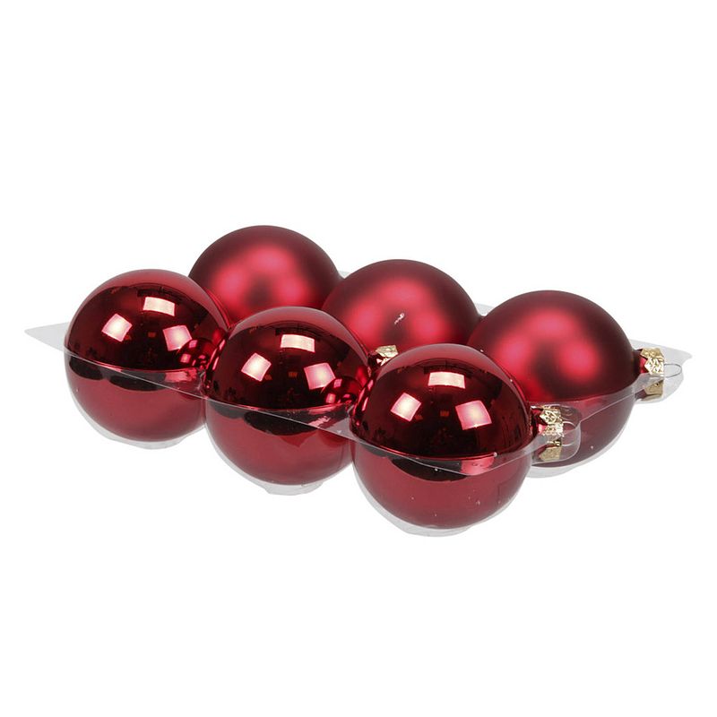 Foto van 6x stuks glazen kerstballen rood 8 cm mat/glans - kerstbal