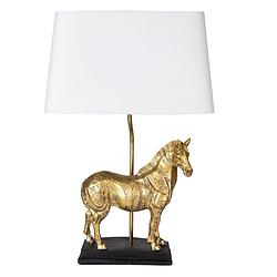 Foto van Clayre & eef tafellamp paard 35x18x55 cm goudkleurig wit kunststof bureaulamp goudkleurig bureaulamp