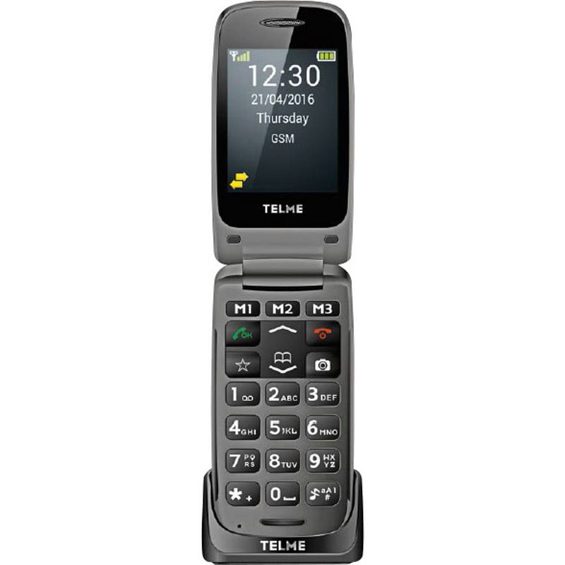 Foto van Telme x200 senioren clamshell telefoon met laadstation, sos-knop spacegrijs