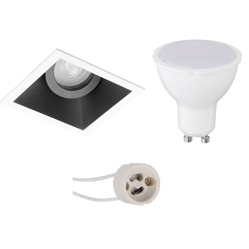 Foto van Led spot set - pragmi zano pro - gu10 fitting - dimbaar - inbouw vierkant - mat zwart/wit - 6w - natuurlijk wit 4200k -