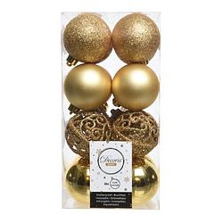 Foto van 16x kunststof kerstballen mix goud 6 cm kerstboom versiering/decoratie - kerstbal