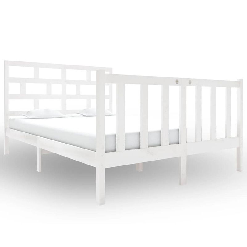 Foto van The living store houten bedframe - 195.5 x 125.5 x 69.5 cm - massief grenenhout - wit