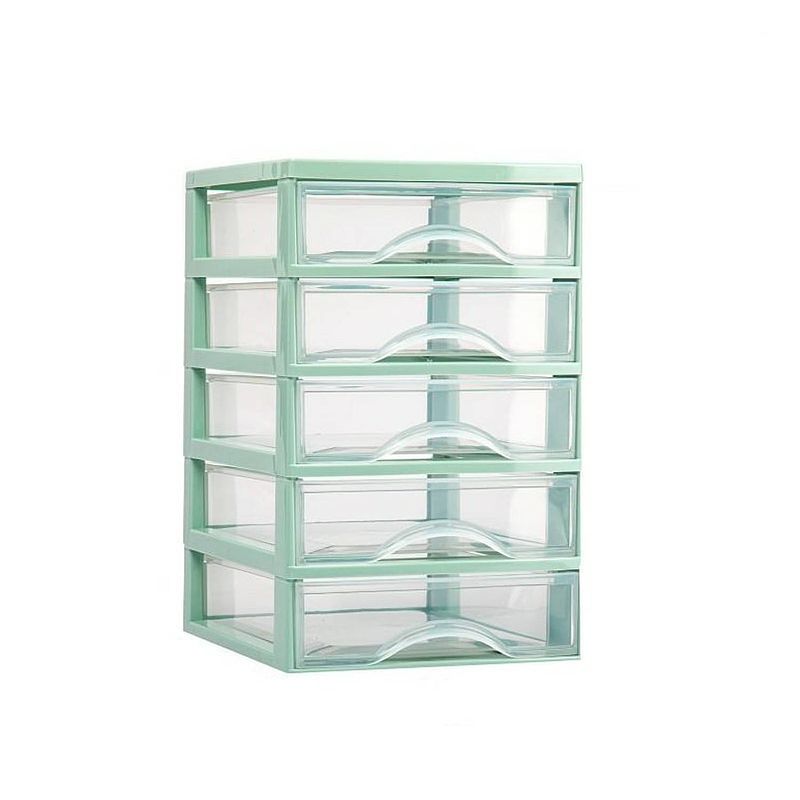 Foto van Plasticforte ladeblokje/bureau organizer 5x lades - mintgroen/transparant - l18 x b21 x h28 cm - plastic - ladeblok