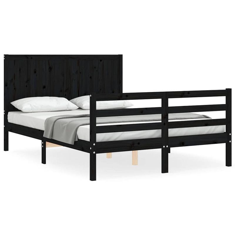 Foto van The living store bedframe massief grenenhout - zwart - 195.5 x 145.5 x 100 cm - multiplex lattenbodem