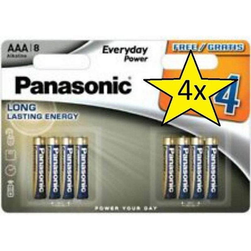 Foto van 4 blisters (32 batterijen) panasonic alkaline everyday power aaa